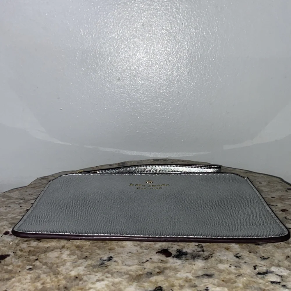 Kate Spade New York Metallic Silver 100% Cow Leather Beautiful Wrist Wallet